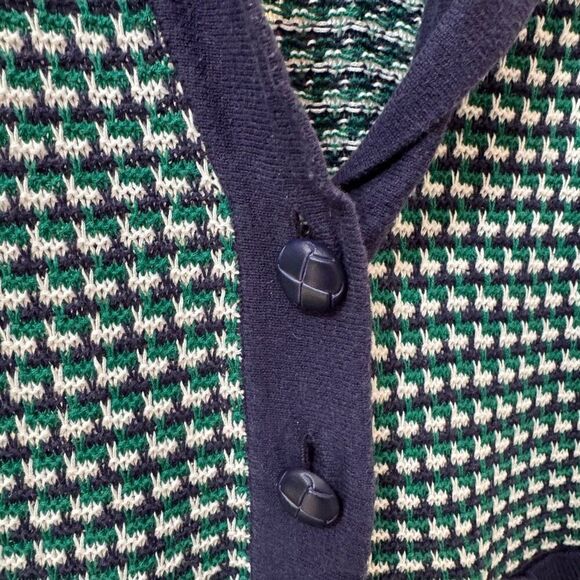 BP (L) woven cotton waffle cardigan sweater button down, navy and green, large - Picture 2 of 7